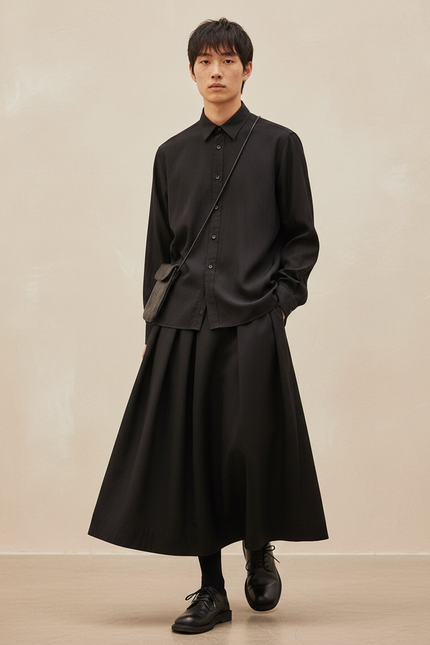 Jupe Homme Noire Plissée Fluide Ample