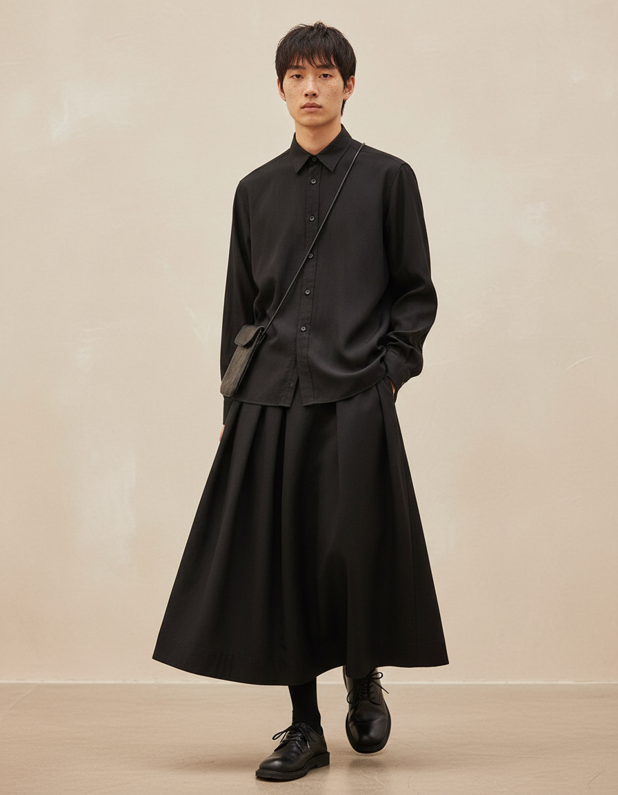 Jupe Homme Noire Plissée Fluide Ample