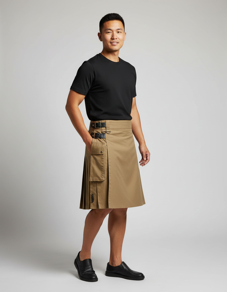 Jupe Homme Kaki Plissée Décontractée