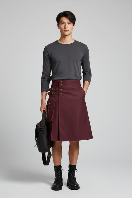 Jupe Homme Kilt Bordeaux Plissée