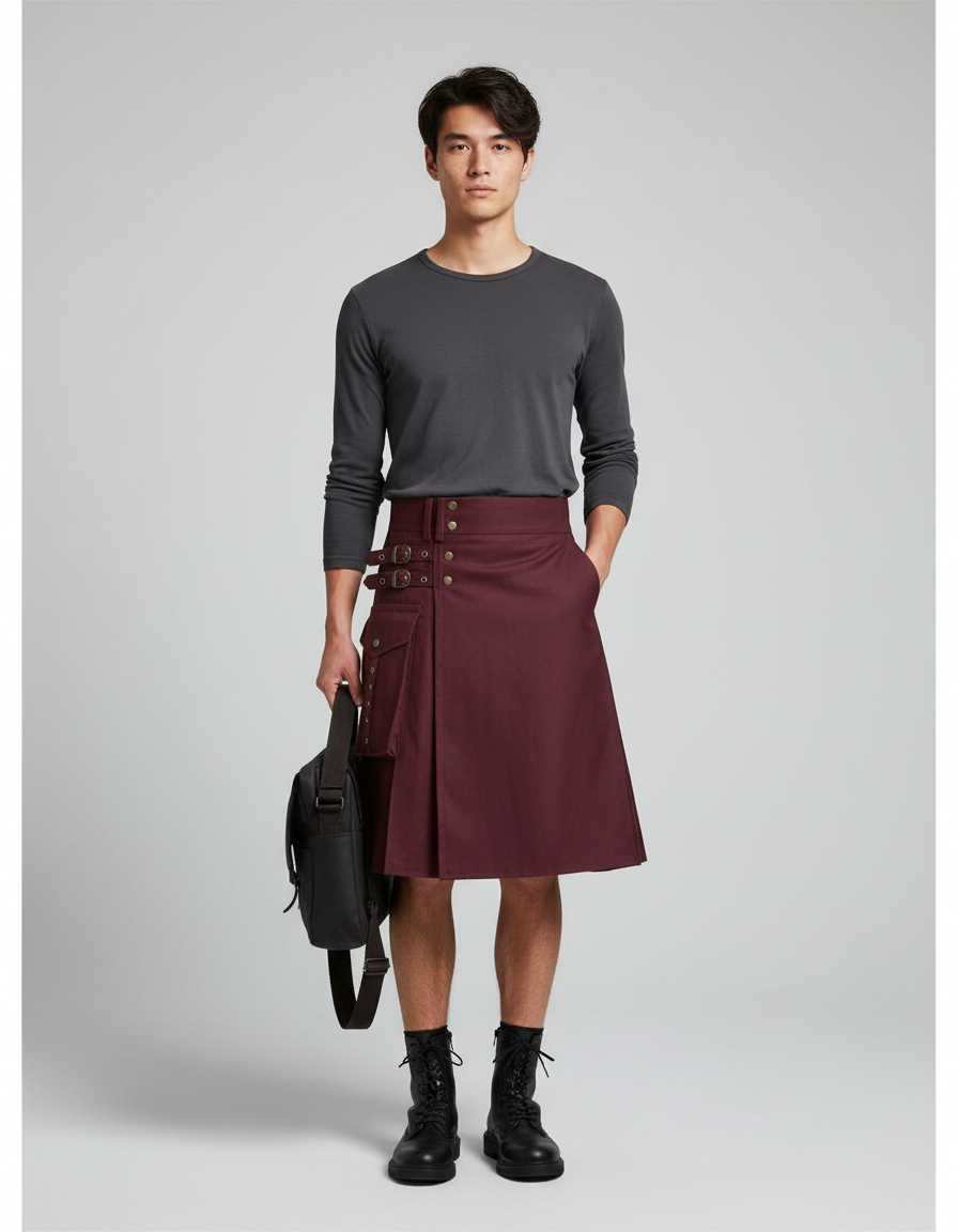 Jupe Homme Kilt Bordeaux Plissée