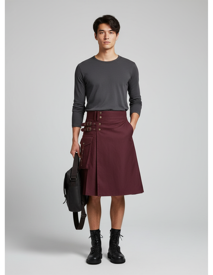 Jupe Homme Kilt Bordeaux Plissée