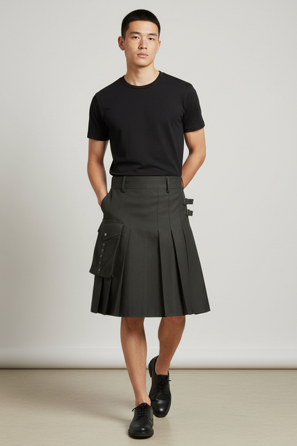 Jupe Homme Plissée Gris Cargo Décontractée