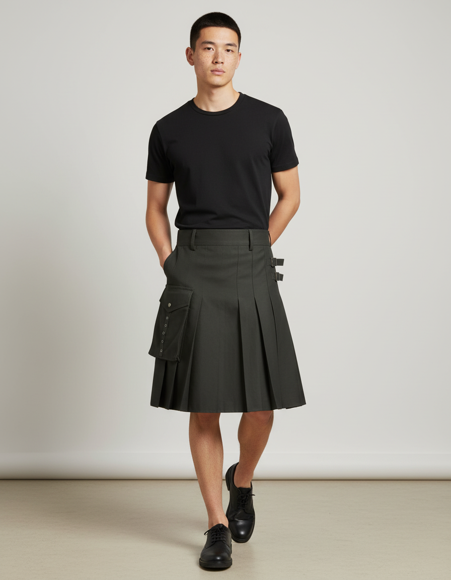 Jupe Homme Plissée Gris Cargo Décontractée