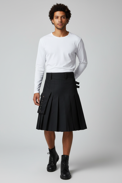 Jupe Homme Noire Plissée Décontractée Urbaine
