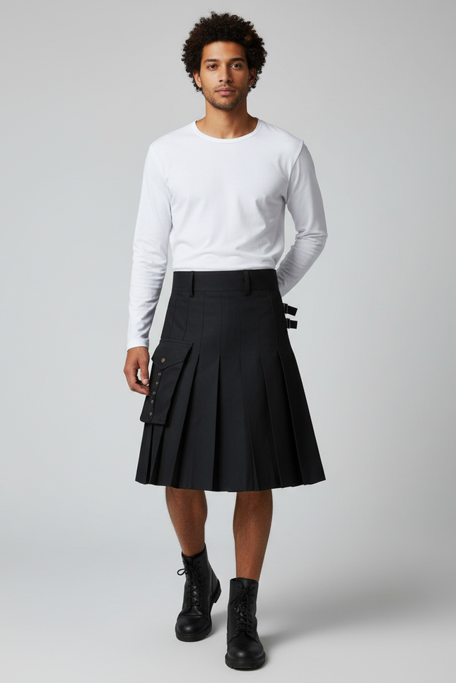 Jupe Homme Noire Plissée Décontractée Urbaine