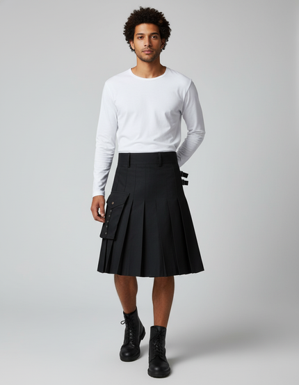 Jupe Homme Noire Plissée Décontractée Urbaine