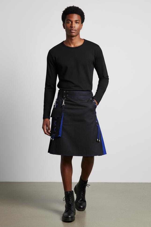 Jupe Homme Noire Contrastée Bleue Décontractée