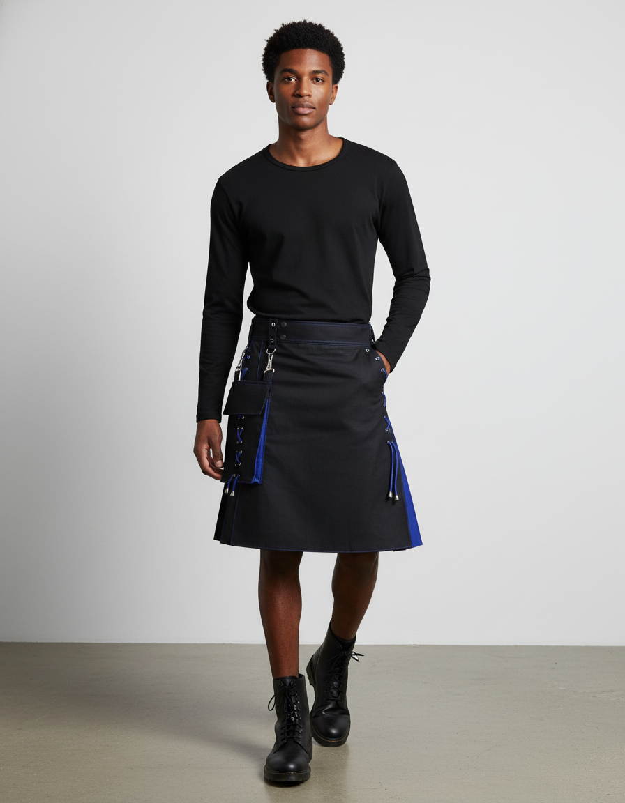 Jupe Homme Noire Contrastée Bleue Décontractée