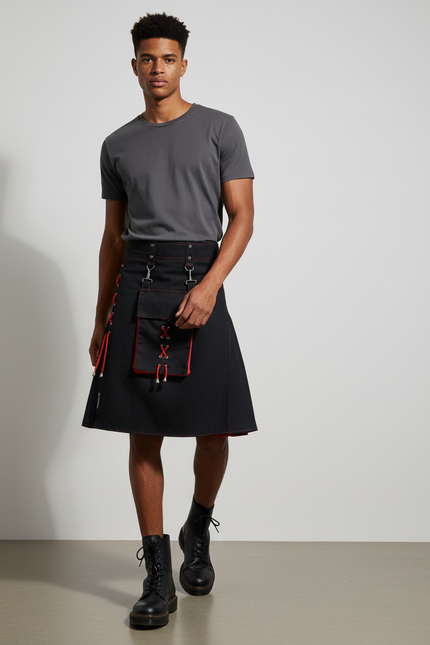 Jupe Homme Noire Contraste Rouge Décontractée