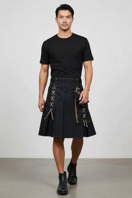 Jupe Homme Noire À Lacets Décontractée