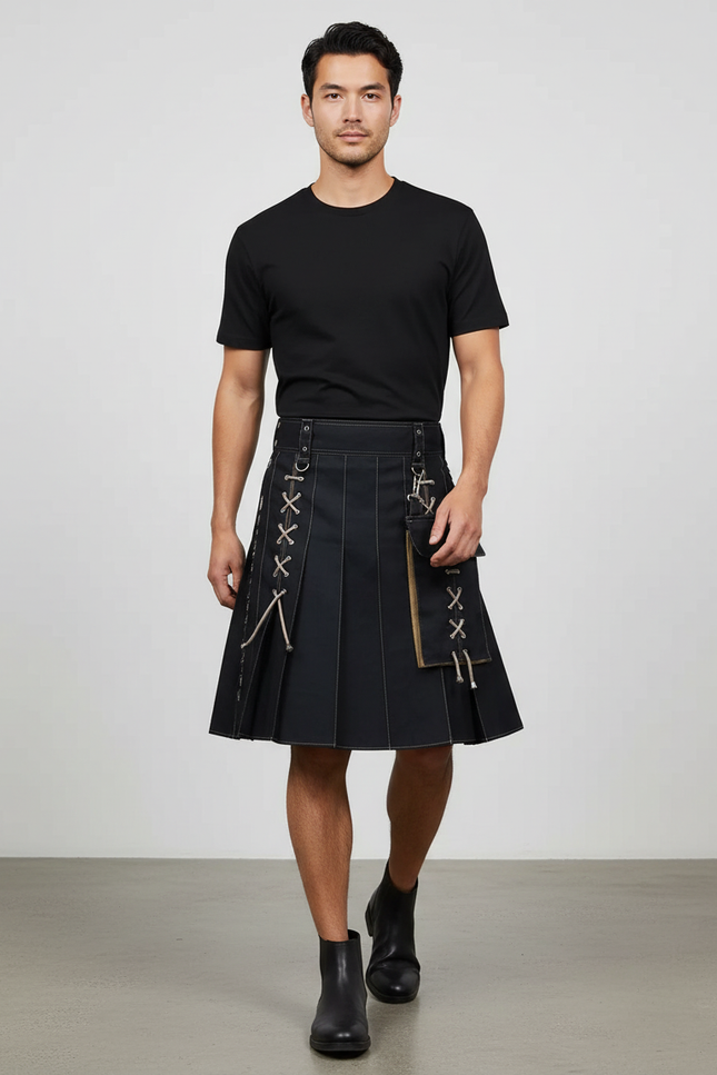 Jupe Homme Noire À Lacets Décontractée