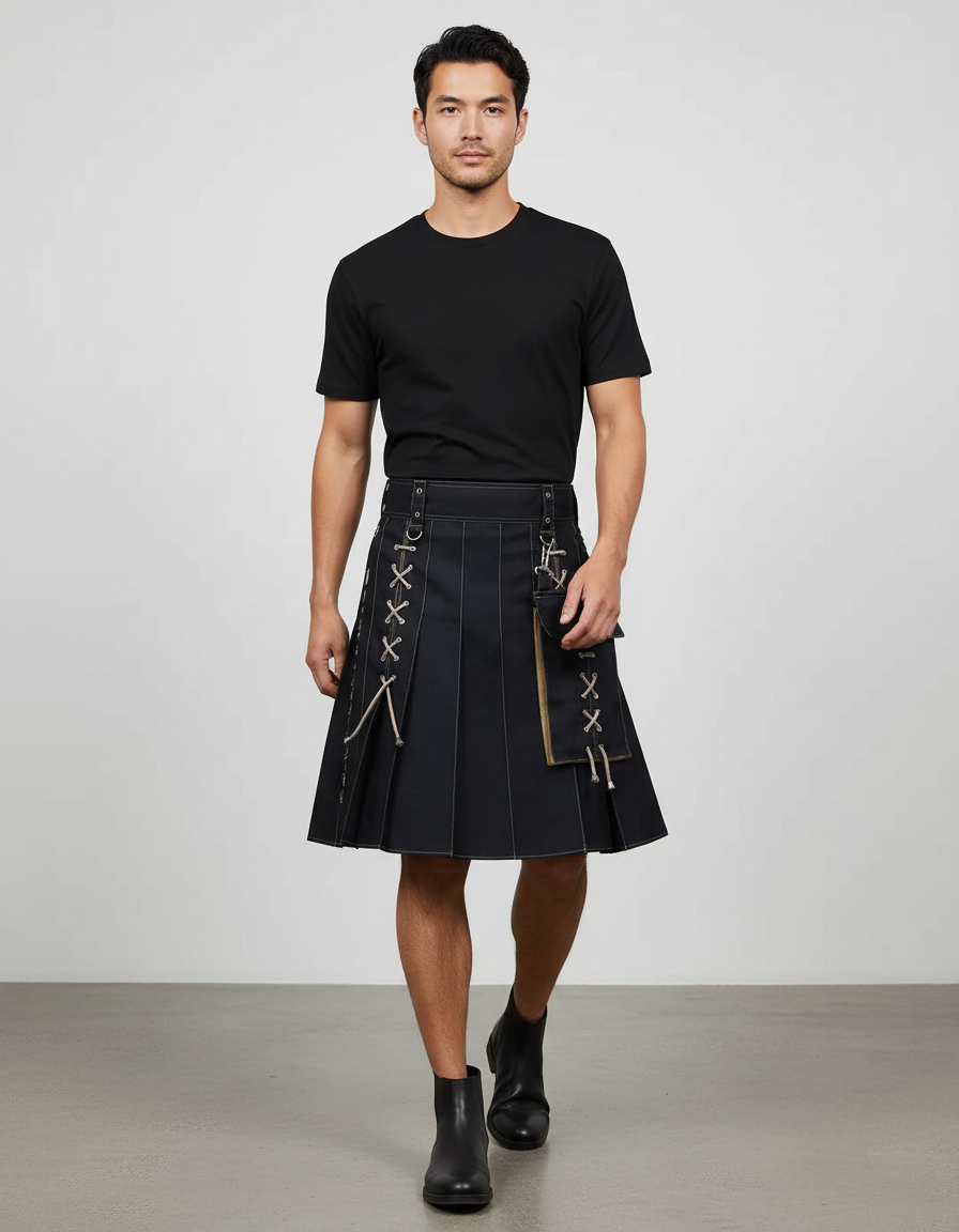 Jupe Homme Noire À Lacets Décontractée