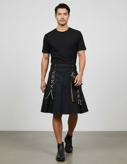 Jupe Homme Noire À Lacets Décontractée