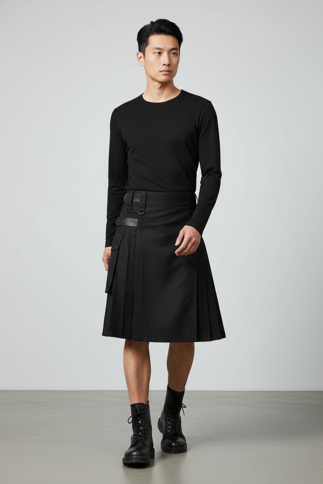 Jupe Homme Noire Plissée Décontractée