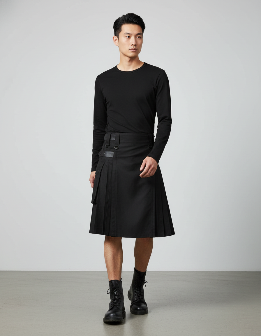 Jupe Homme Noire Plissée Décontractée