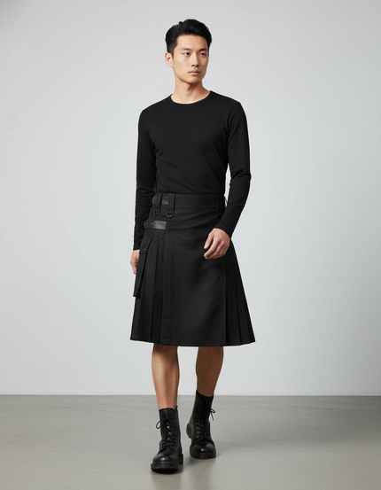 Jupe Homme Noire Plissée Décontractée