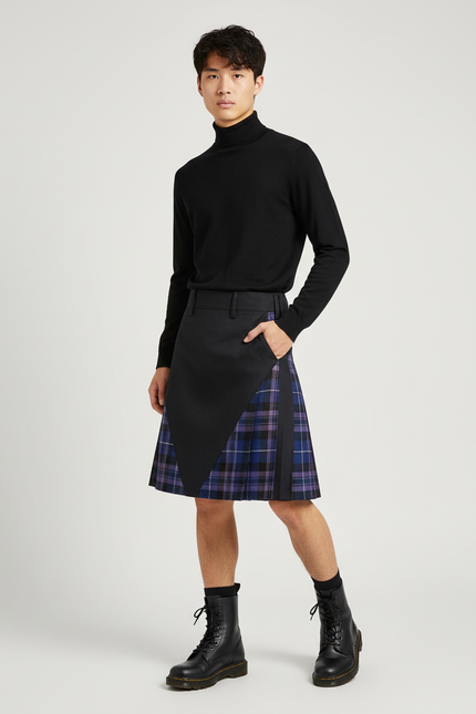Jupe Homme Plaid Asymétrique Décontractée