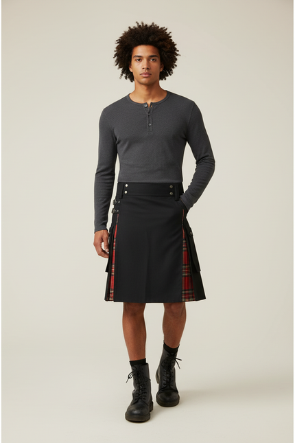 Jupe Homme Noire Écossaise Décontractée Casual