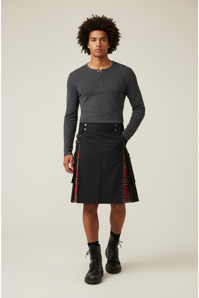 Jupe Homme Noire Écossaise Décontractée Casual