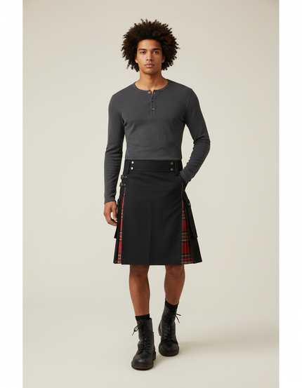 Jupe Homme Noire Écossaise Décontractée Casual