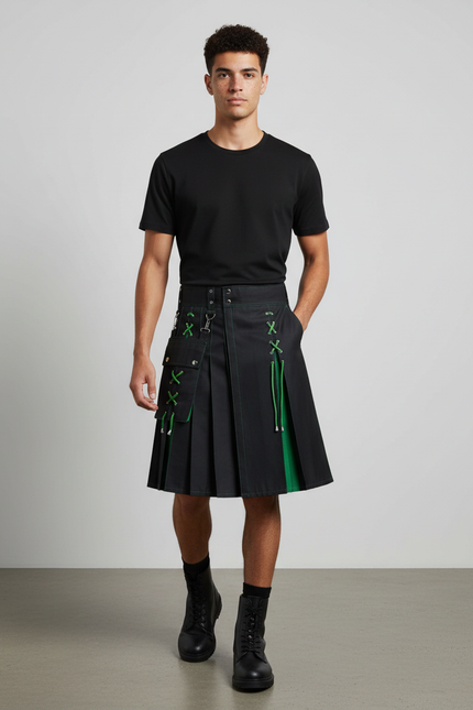 Jupe Homme Plissée Noire Et Verte