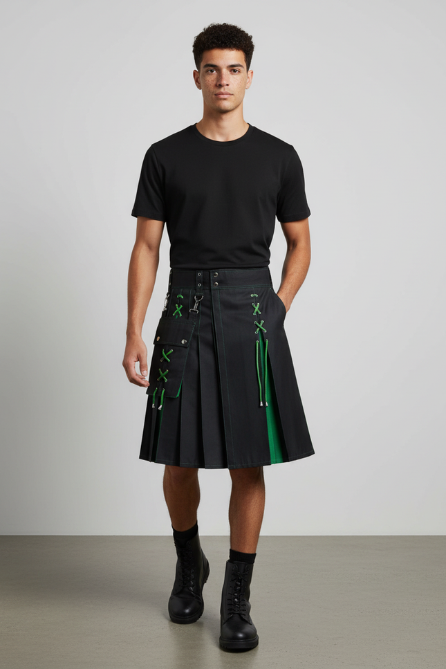 Jupe Homme Plissée Noire Et Verte