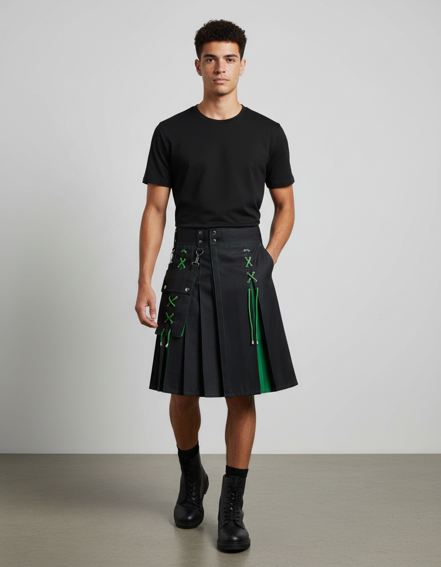 Jupe Homme Plissée Noire Et Verte