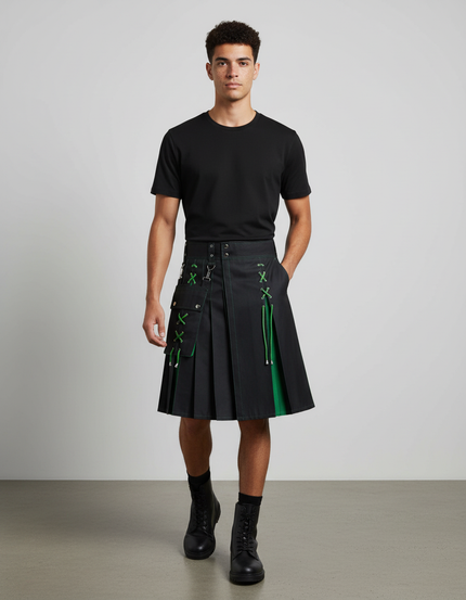 Jupe Homme Plissée Noire Et Verte