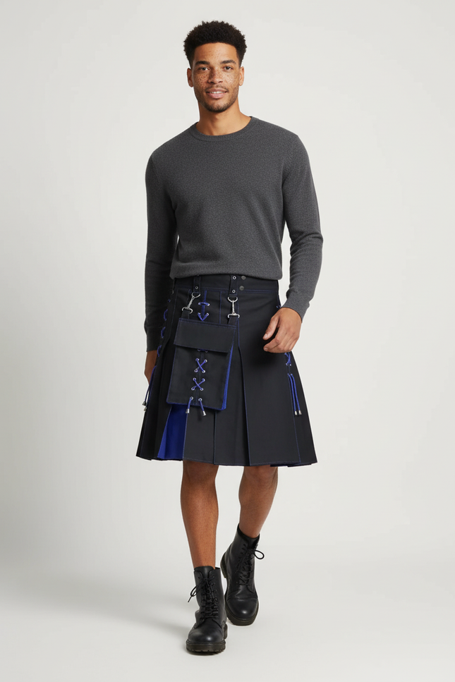 Jupe Homme Noire Et Bleue Plissée Chic