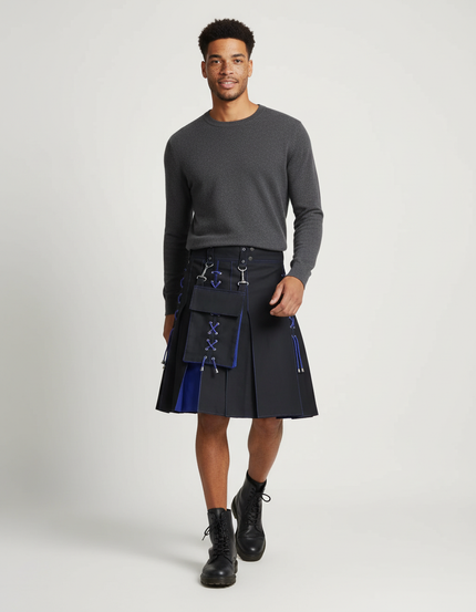 Jupe Homme Noire Et Bleue Plissée Chic