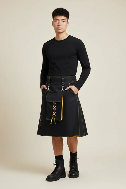 Jupe Homme Noir Et Jaune Kilt Chic