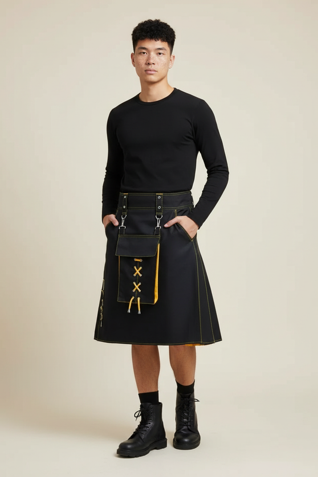 Jupe Homme Noir Et Jaune Kilt Chic