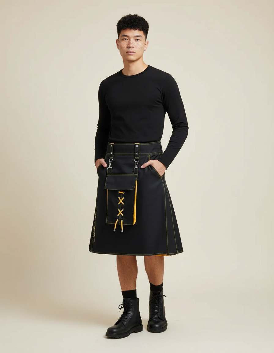 Jupe Homme Noir Et Jaune Kilt Chic