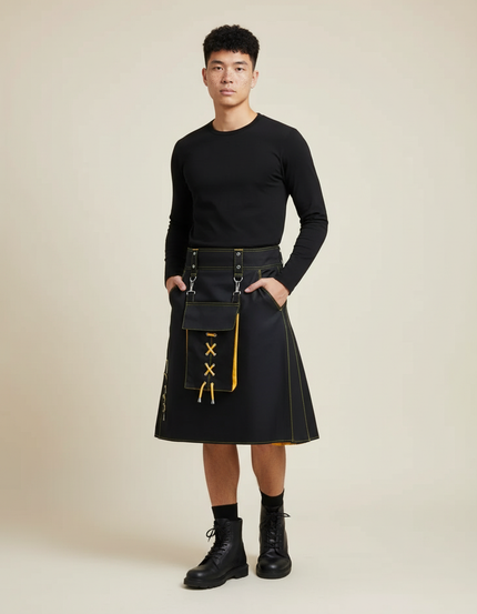 Jupe Homme Noir Et Jaune Kilt Chic