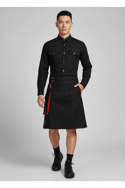 Jupe Homme Noire Et Rouge Plissée