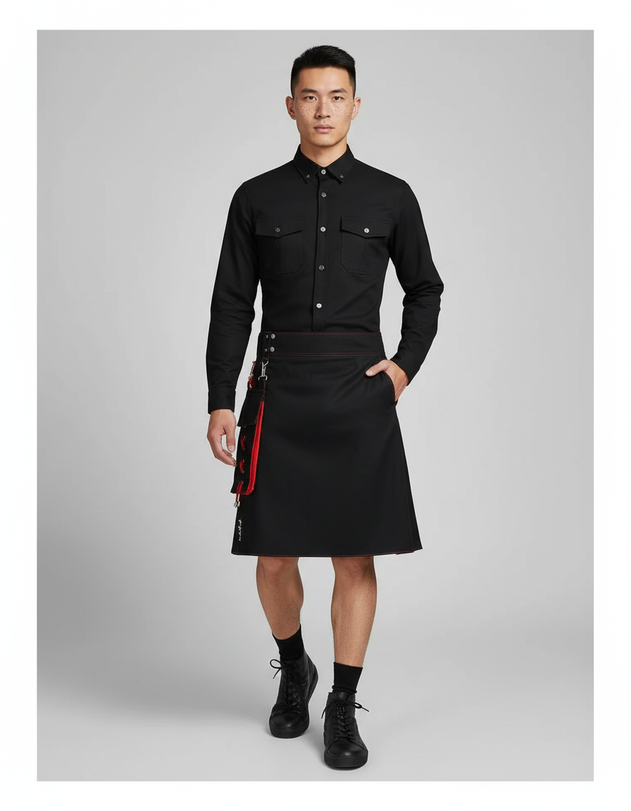 Jupe Homme Noire Et Rouge Plissée