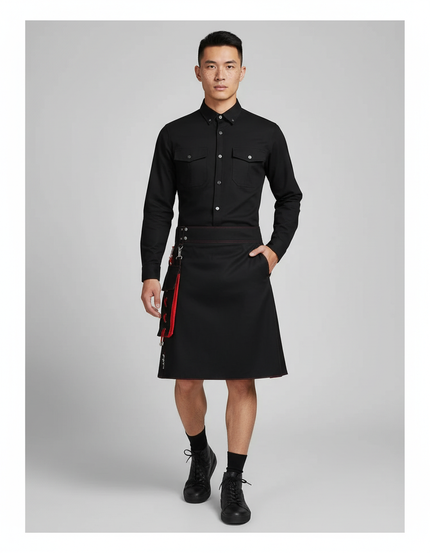 Jupe Homme Noire Et Rouge Plissée