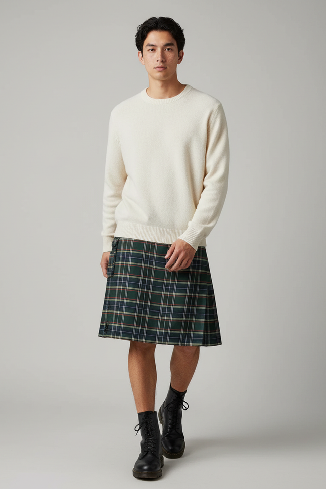 Jupe Homme Tartan Verte Plissée