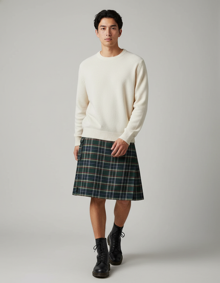 Jupe Homme Tartan Verte Plissée