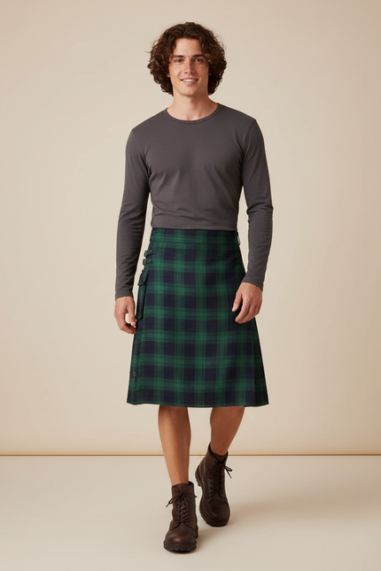 Jupe Homme Écossaise Verte Plissée