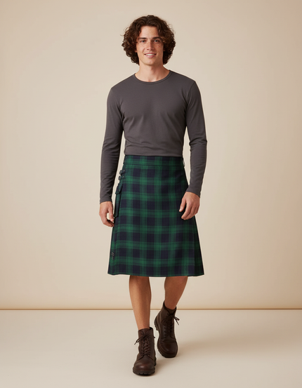 Jupe Homme Écossaise Verte Plissée