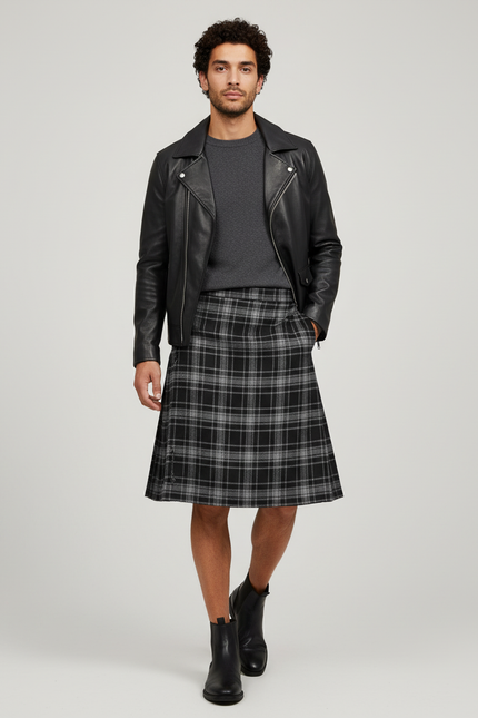 Jupe Homme Tartan Gris Noir Chic