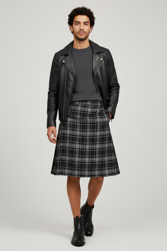 Jupe Homme Tartan Gris Noir Chic