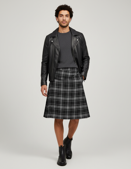 Jupe Homme Tartan Gris Noir Chic