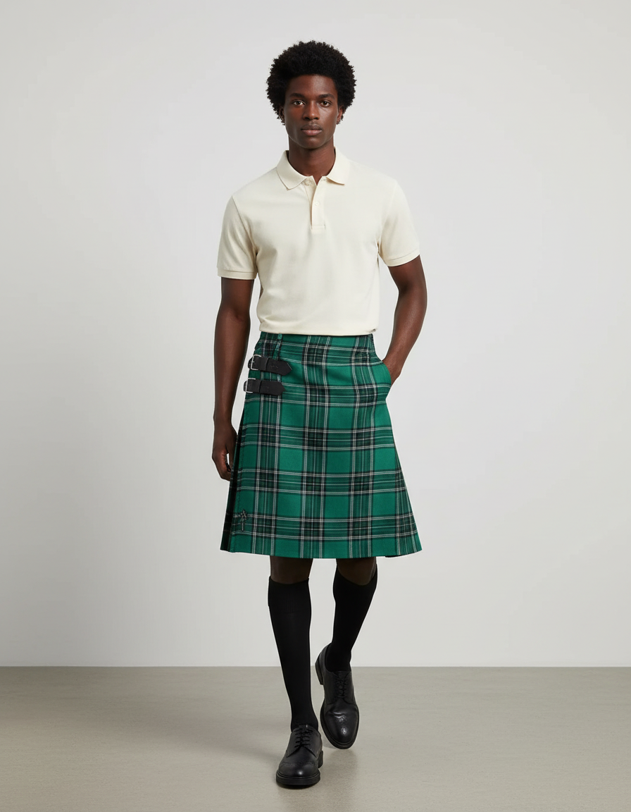 Jupe Homme Verte Écossaise Plissée