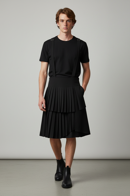 Jupe Homme Noire Plissée Asymétrique