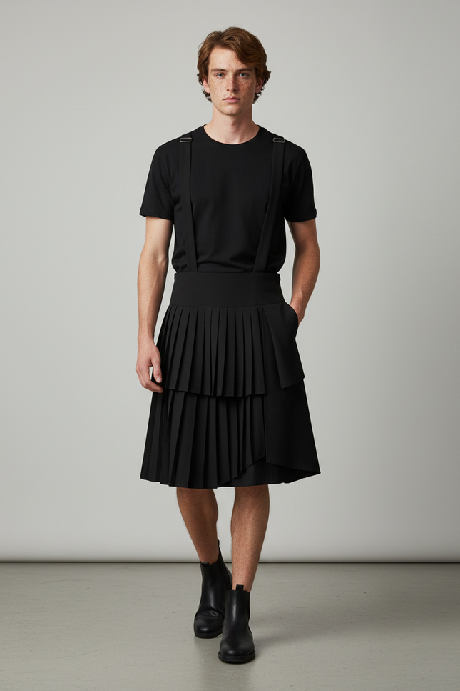 Jupe Homme Noire Plissée Asymétrique