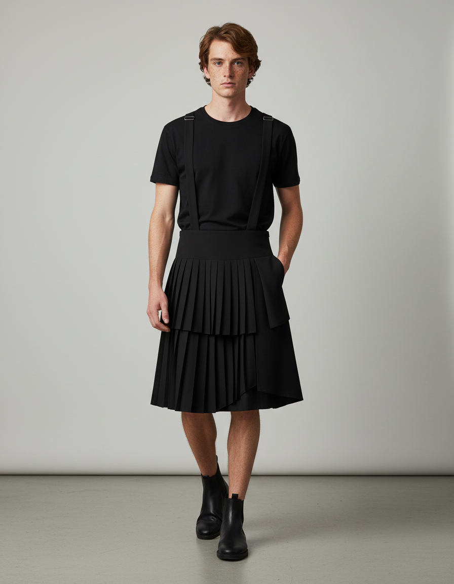 Jupe Homme Noire Plissée Asymétrique