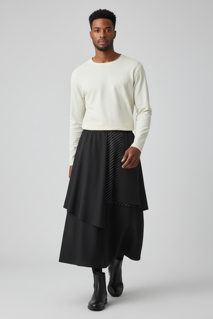 Jupe Homme Noire Irrégulière Fluide